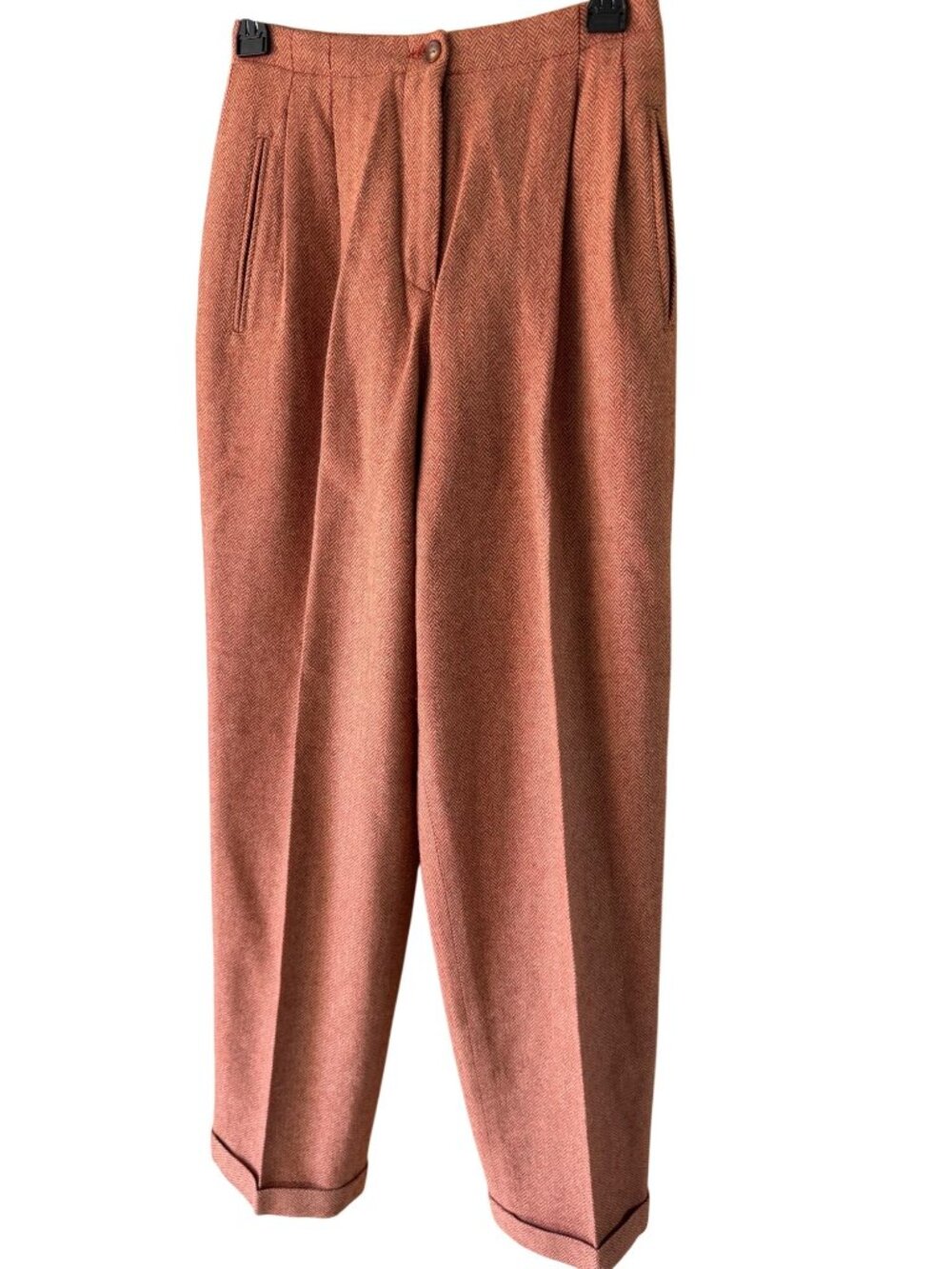 Liz Sport Womens Herringbone Lined Trousers Size 4 Orange Wool Blend Vintage